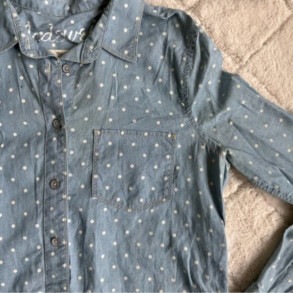 Madewell | Blue & White Polka-dot Chambray Button-Down Blouse | Size Small - Picture 7 of 12